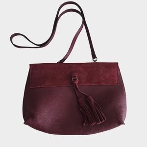 Street Level Suede & Leather Tassel Crossbody Burgundy Boho Minimalist Bag